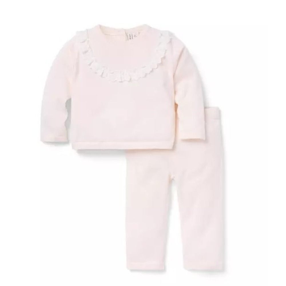 Janie and Jack Baby Eyelet Trim Matching Sweater Set Pink Blossom Size 0-3 month